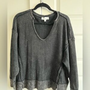 Pink Rose Oversized Waffle Knit V Neck Dark Gray Slouchy Casual Cozy Size Small